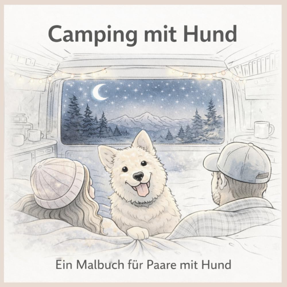 Camping mit Hund – Ein Malbuch für Erwachsene: Entspannendes Ausmalbuch für Paare mit Hund rund um Camping, Vanlife und das Reisen im Wohnmobil