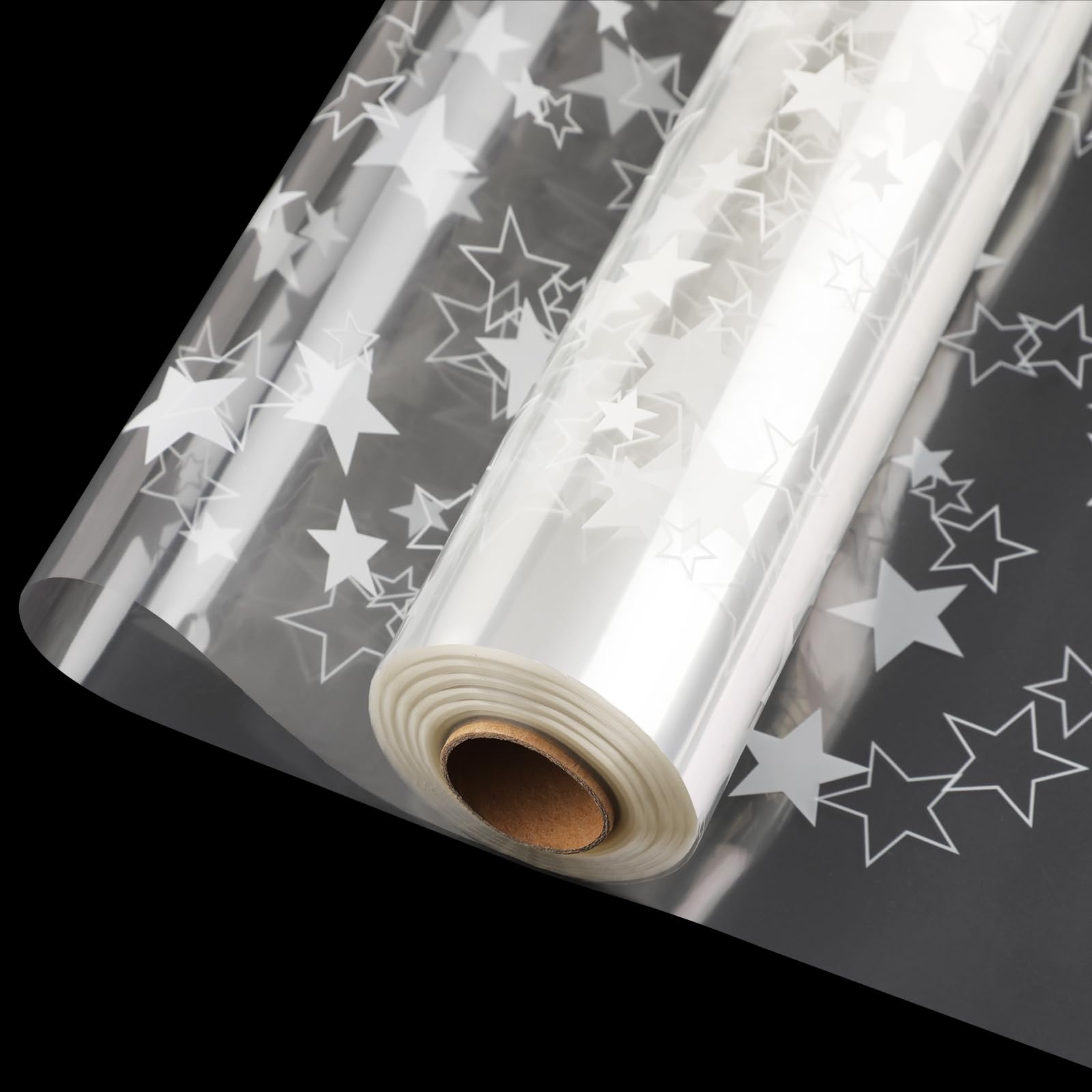 20m x 86cm Clear Cellophane Wrap Roll White Star Florist Paper Wrapper Transparent 3Mil Thicker Cellophane Roll Gift Baskets Wrap Cellophane Film for Gifts Flowers Christmas Flower Craft Wrapping
