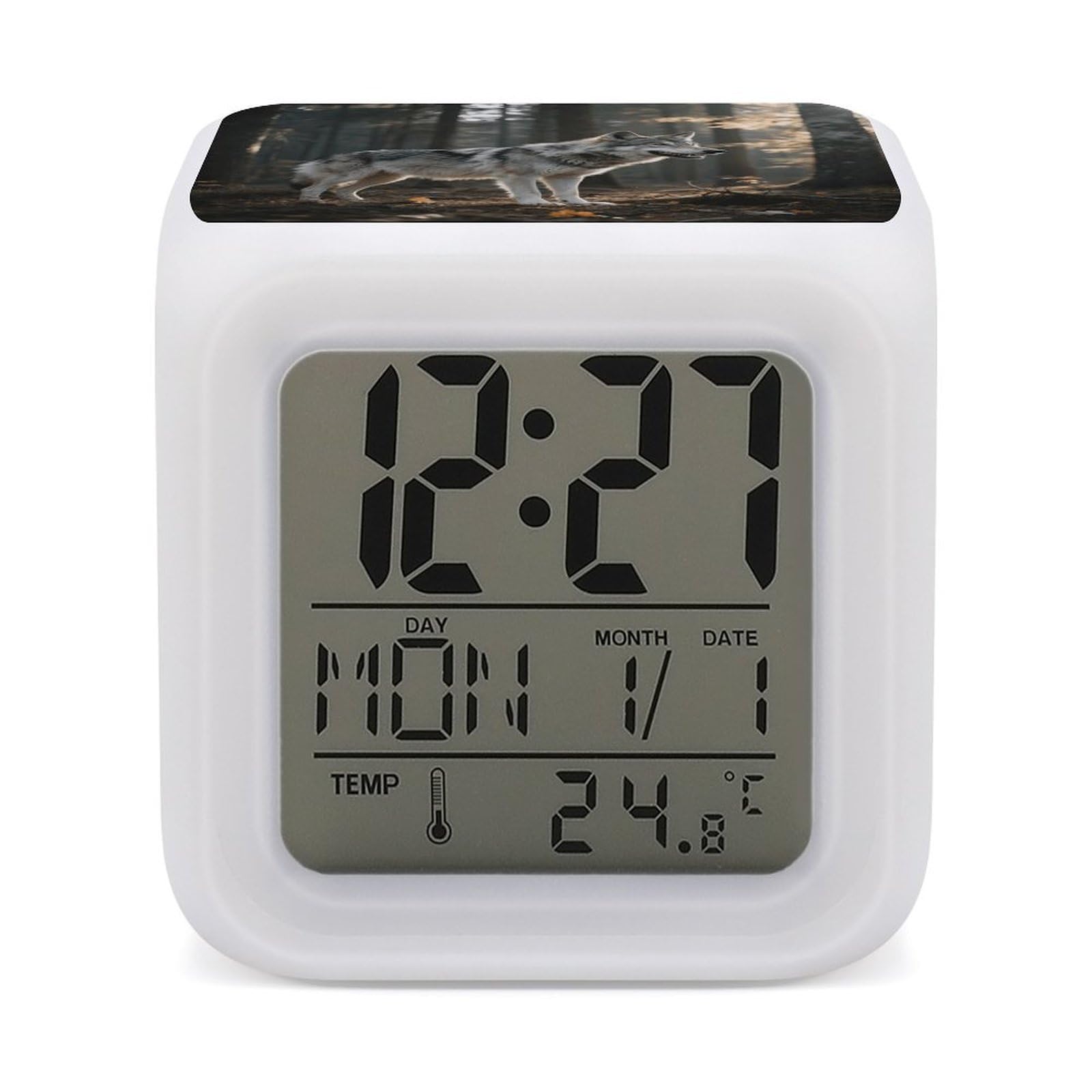 VstaDank Wolf Alarm Clock Sleep Trainer 7 Color Changing Night Light Modern Touch Bedside Lamp Fashion Digital Clock with Temperature Display Wake Clocks for Loud Alarm