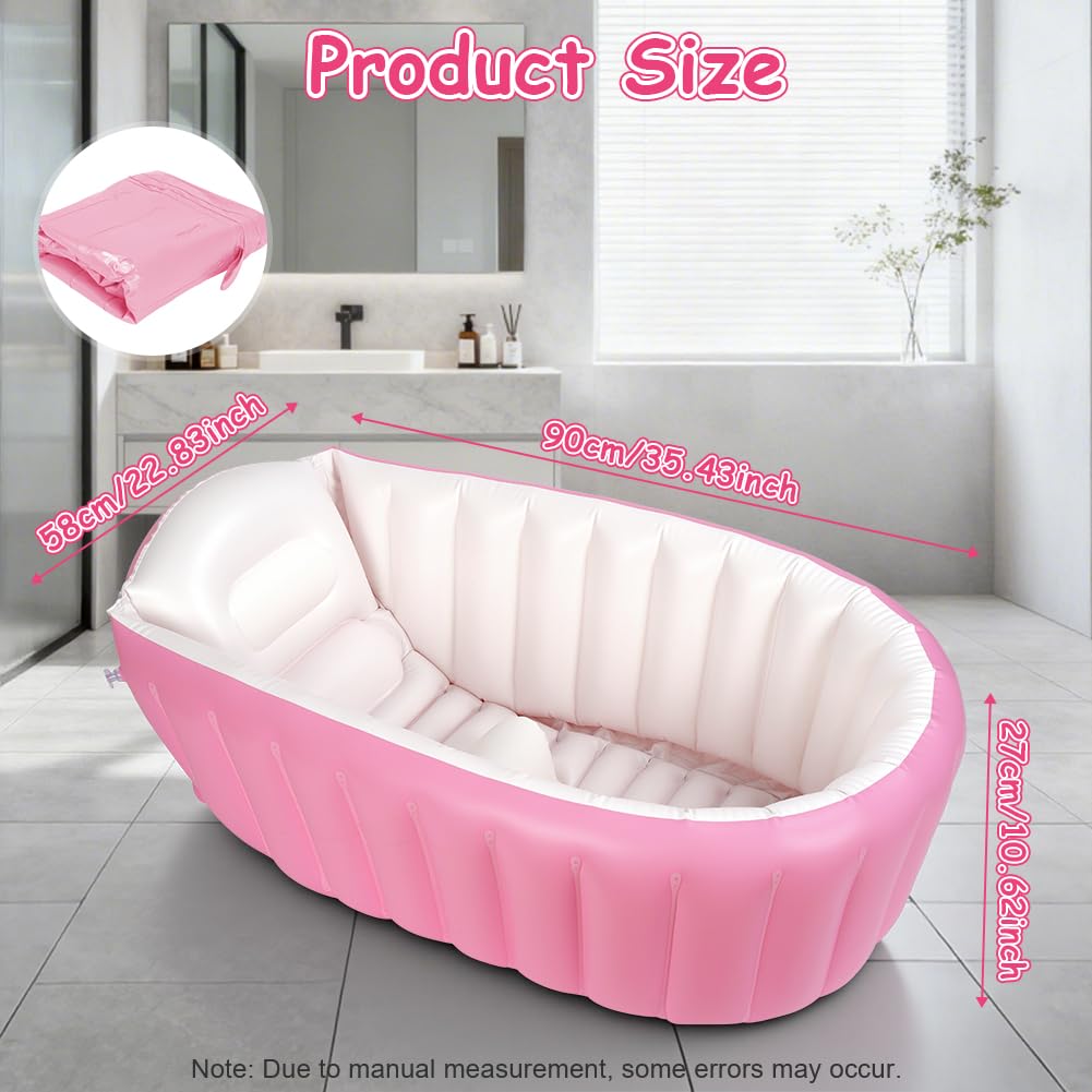 AUYAO Baignoire Gonflable pour Bébés 0-12 Mois, Bassin Pliable Portable Anti-Glissante pour Enfant avec Pompe à Air Intégrée, Cuve Piscine, Baignoire de Voyage pour la Maison et les Voyages, Rose