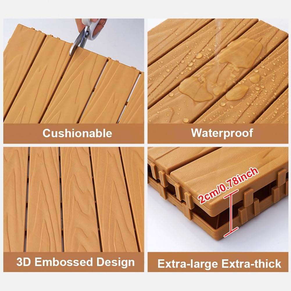 11 Pièces Dalles de Terrasse de Balcon en PVC avec Bois, Caillebotis de Patio Extérieur Imperméable Antidérapant À Clipser pour Porche Piscine, Utilisation par Tous les Temps(Coffee)