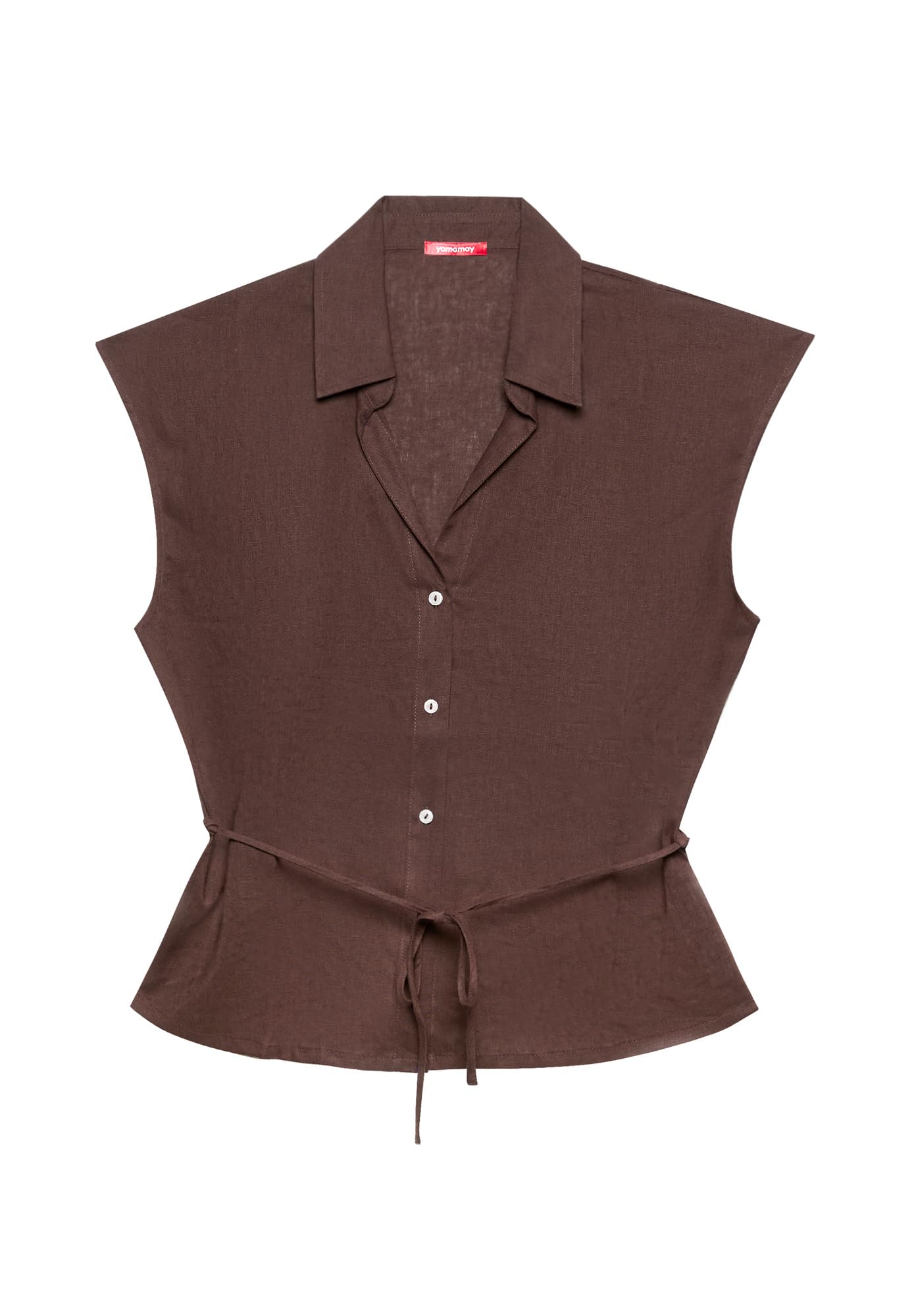 YAMAMAY - Camicietta Maniche Corte, Donna, Linen Viscose, Bianco, monocromo