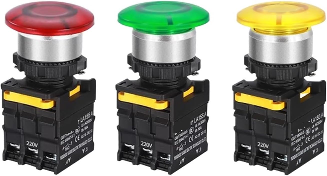 Amazon.com: Mushroom Push Button Switch LED Waterproof Self-Locking ...