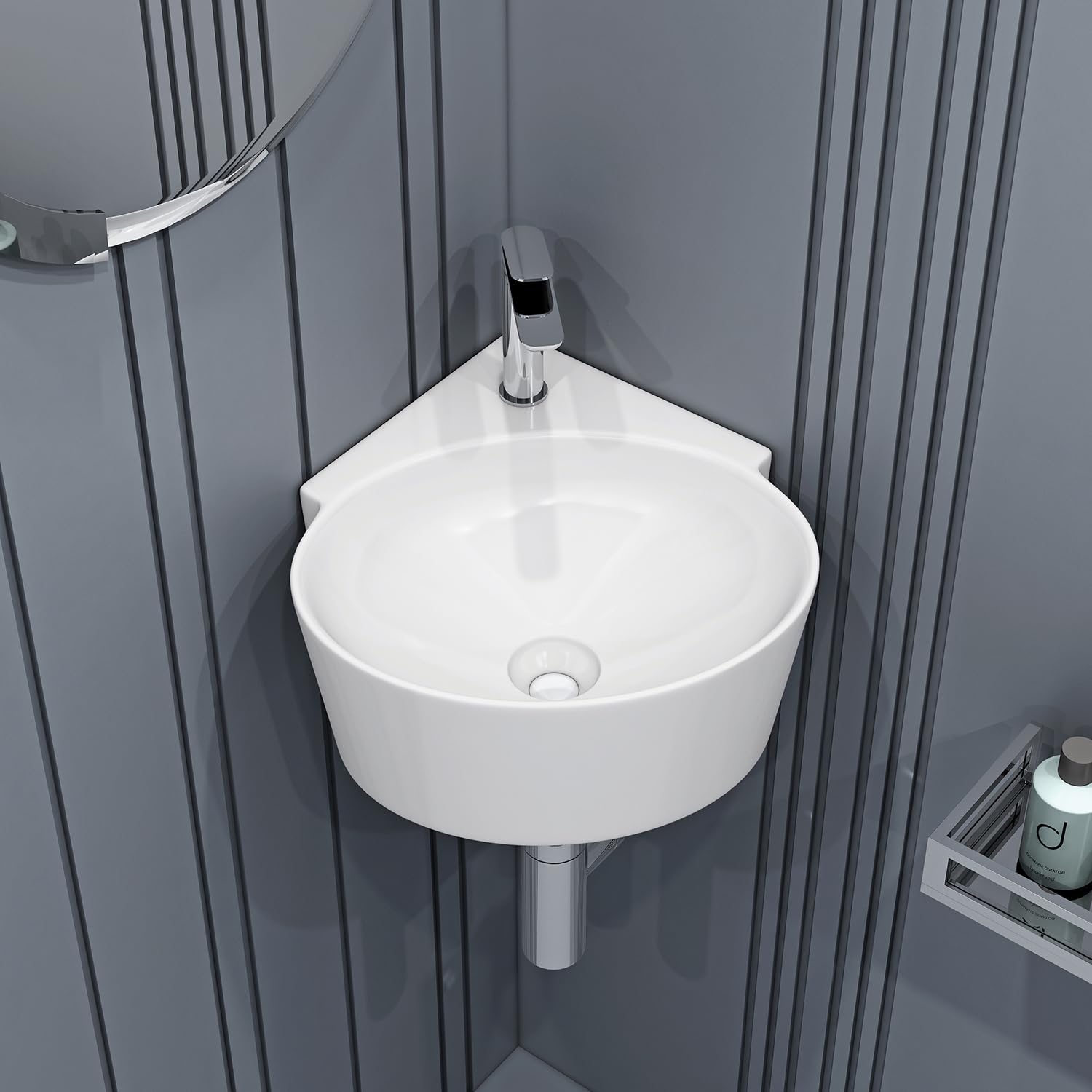 Syon ROMA Premium Ceramic CORNER Table Top & Wall Hung Wash Basin (14 inch X 14 inch) (B0D2T79RRF) Amazon Price History, Amazon Price Tracker