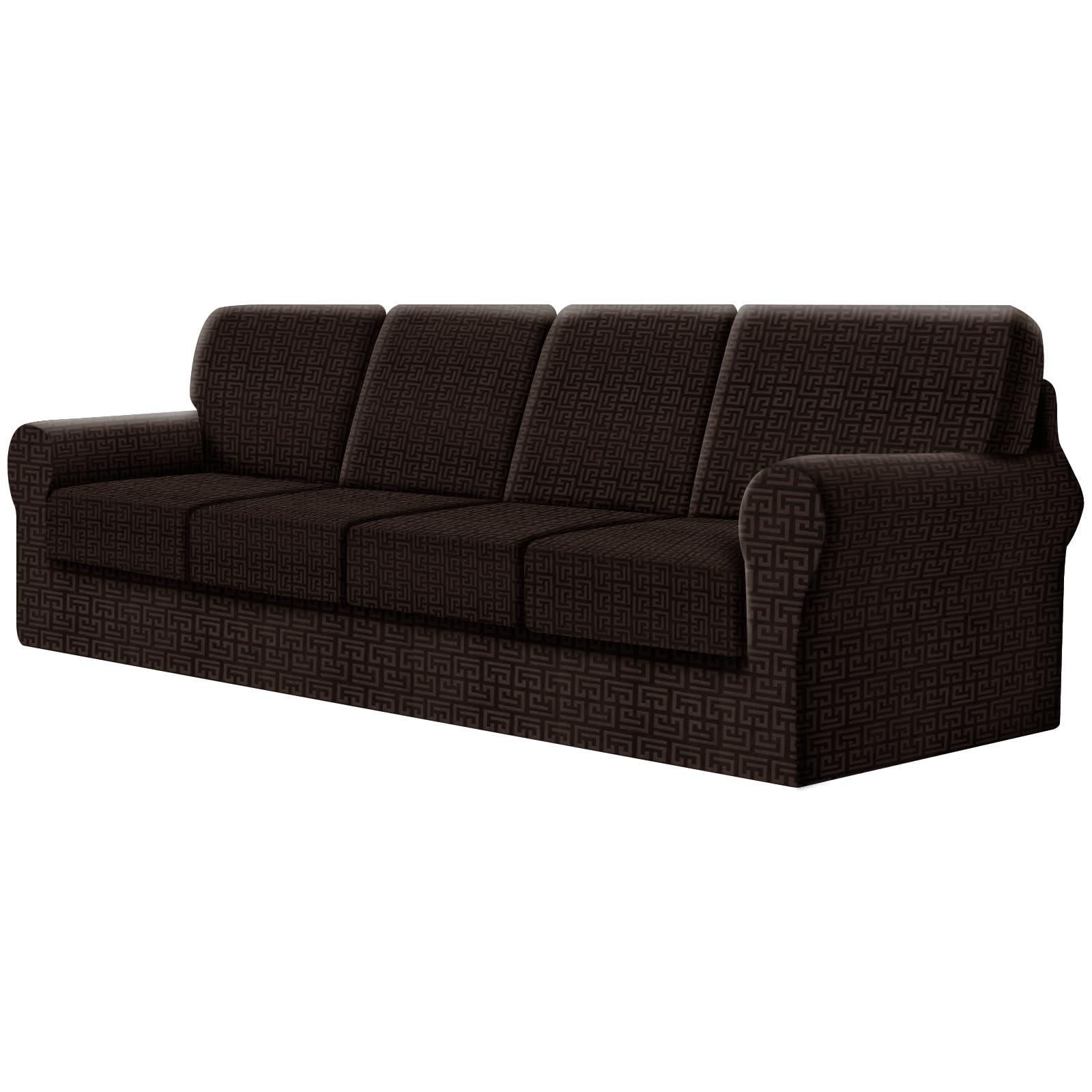 SYLC Fitted Sofa Cover 4 Seater, 9 Piece Sofa Slipcover With 4 Seat Cushion Covers And 4 Backrest Covers, Settee Covers Stretch Velvet Anaglyph(Coffee,X-Large Sofa - 9 PCS)