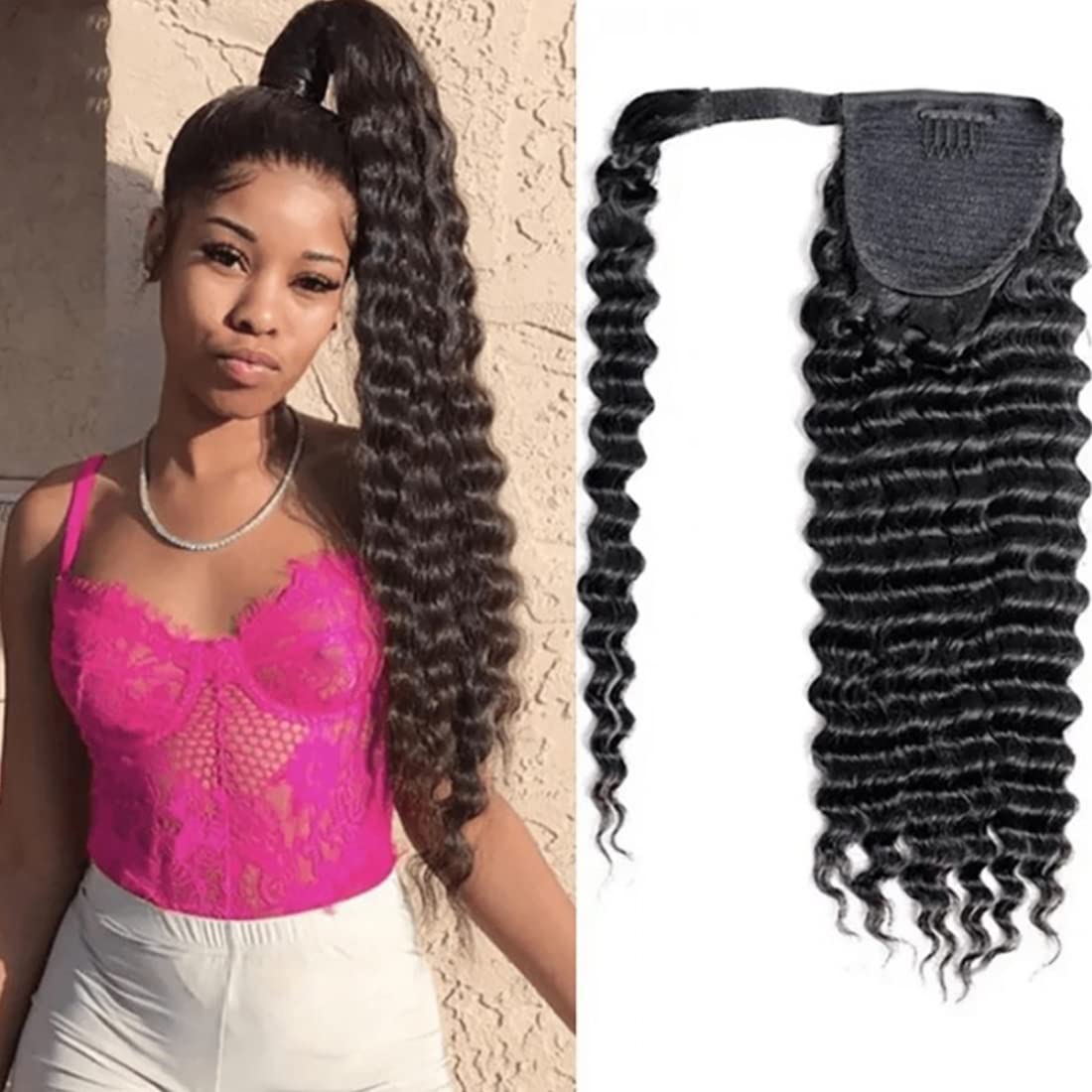 Beauty Forever Deep Wave Ponytail Human Hair Drawstring