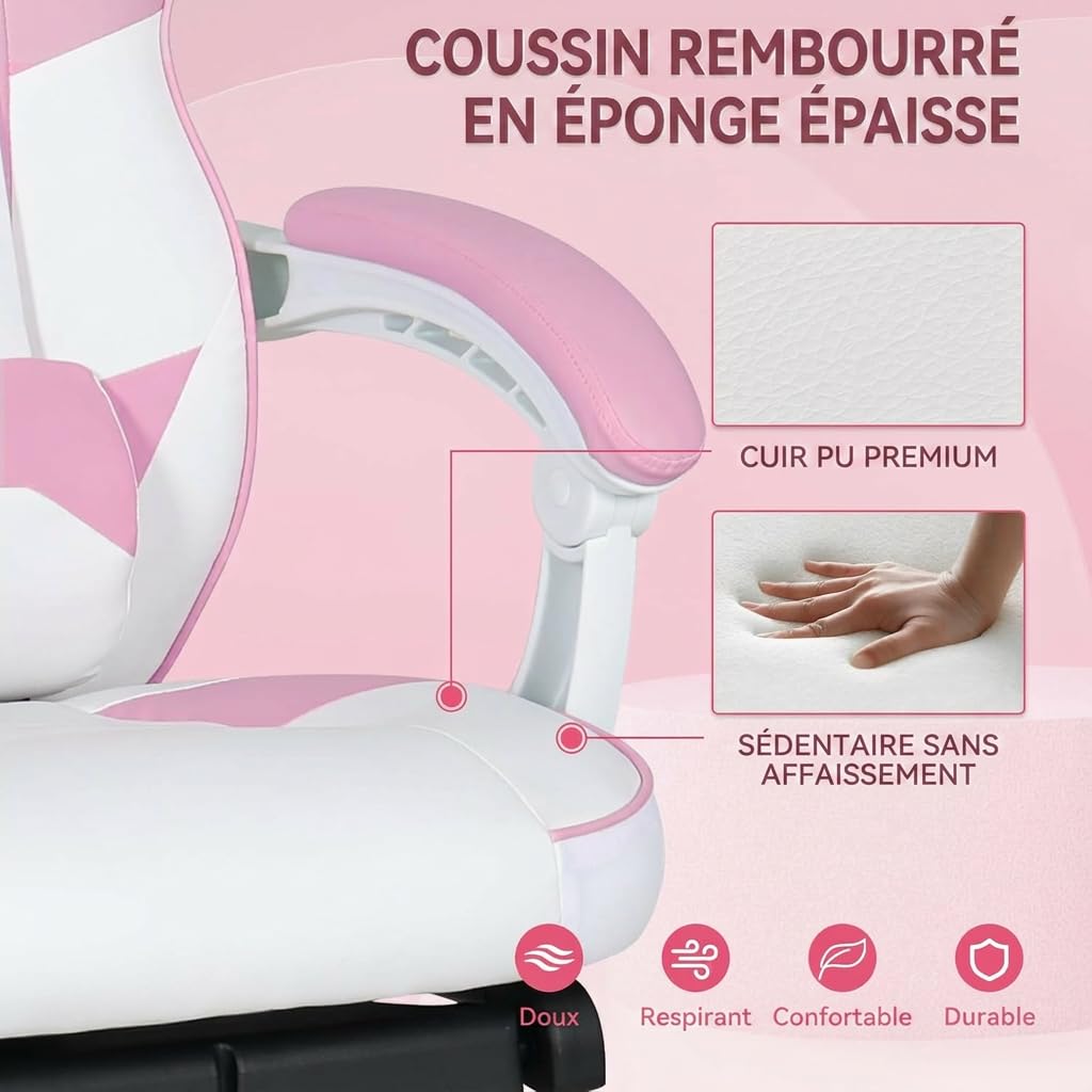 YU YUSING Chaise Gaming Massage Rose, Fauteuil de Bureau Repose-Pieds