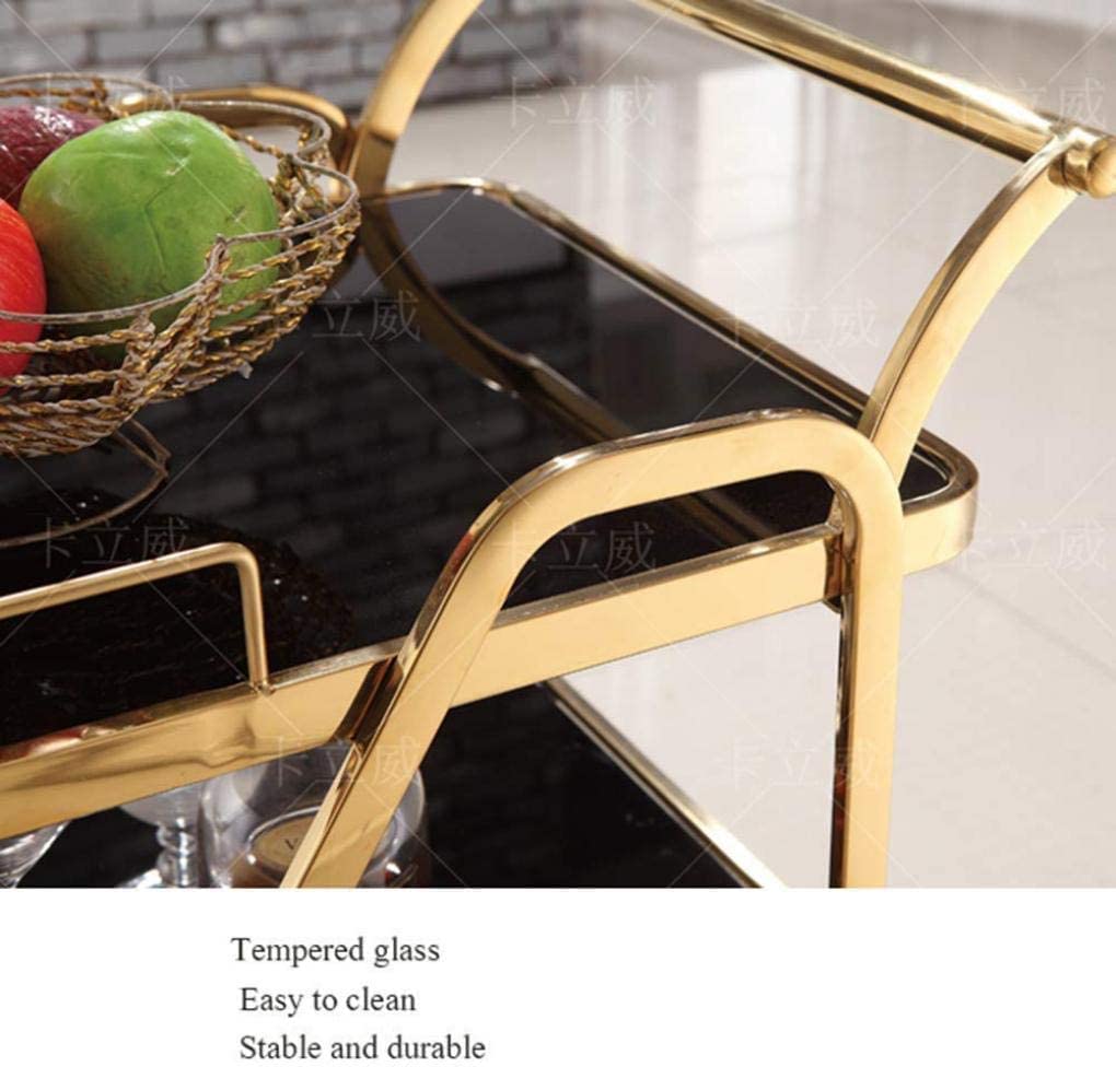 Carrito de servicio de hotel de acero inoxidable con vidrio templado, carrito de vino silencioso móvil para comedor, carrito de bebidas, carro de entrega