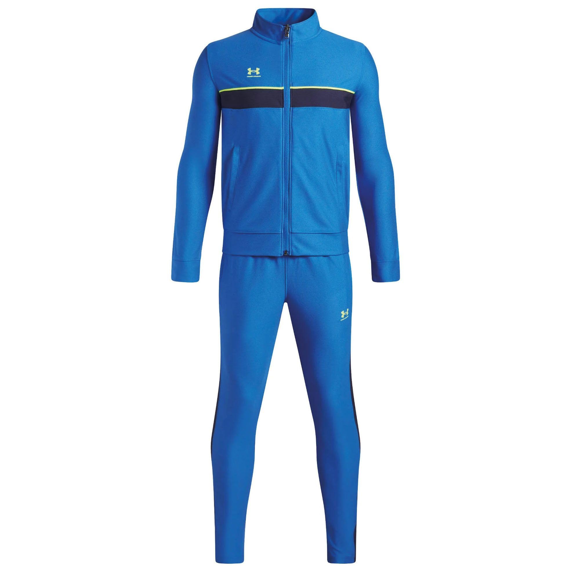 Under Armour Boys' Challenger Tracksuit, Lightweight and Durable Top and Jogging Bottoms, Boys' Tracksuit for Sports, PE and Casual Wear,Blue Atlantis / / High Vis Yellow,YSM