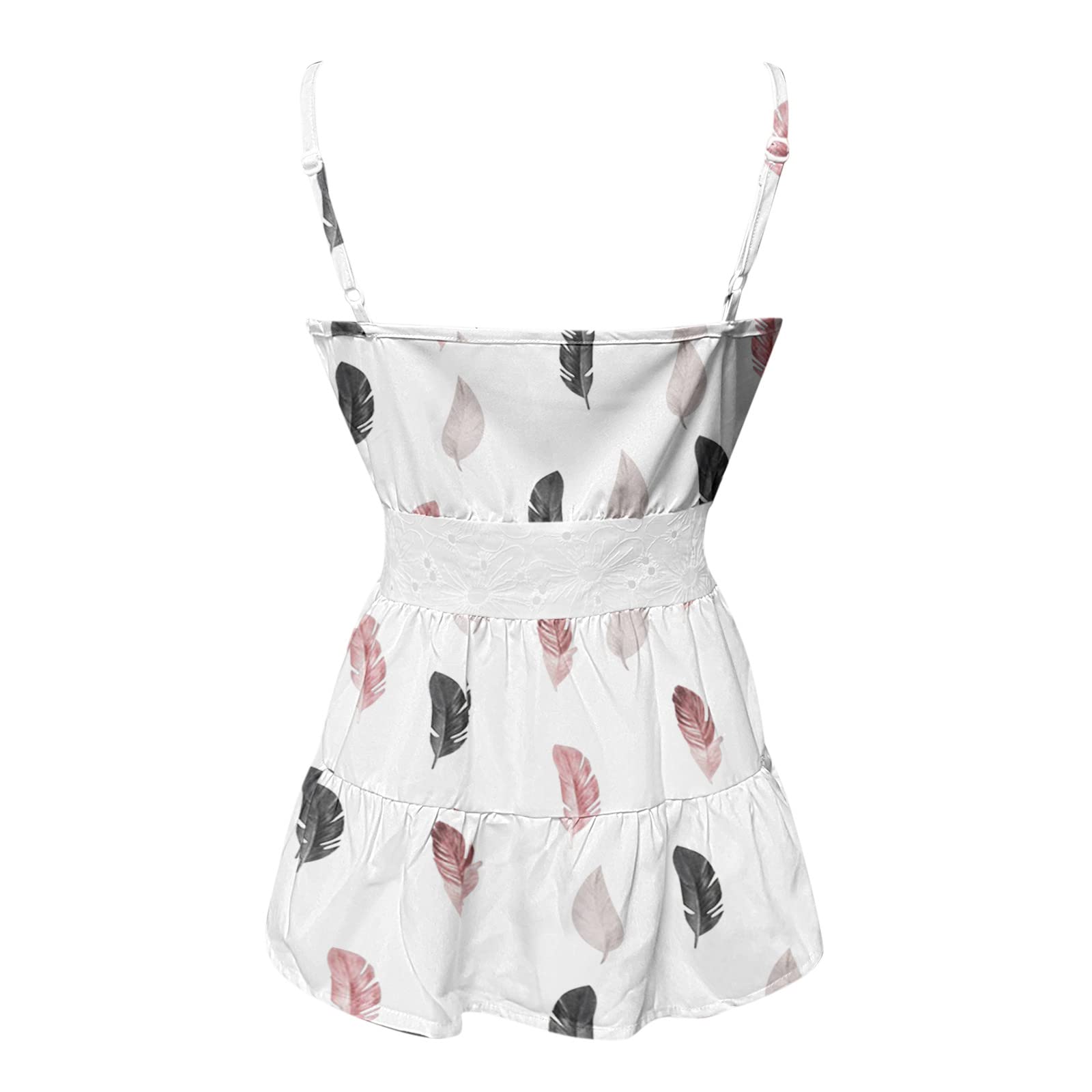 Camiseta de mujer con cuello en V, encaje de ganchillo, blusa informal sin mangas con peplum, para la playa y el día a día