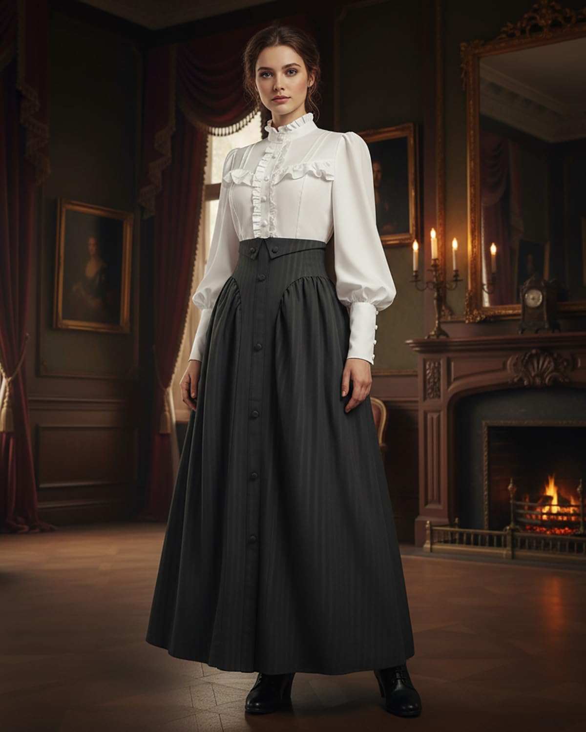 LTAKK Victorian Dress for Women Edwardian Renaissance Costume Medieval Vintage 1800s Blouse Dresses 2 Piece - Image 3