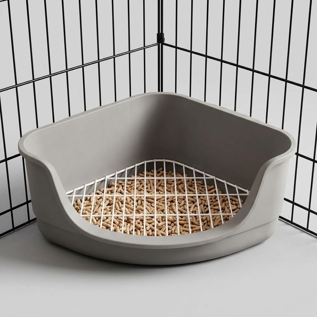 Kaninchenstall 2-stöckig mit 5-teiligem Zubehör-Set – Faltbarer Hasenkäfig 82,5×60,5×70 cm – Spritzschutz-Kotkasten, Metall-Heurack, Trinkflasche, Strohnest – Kleintiere Innen