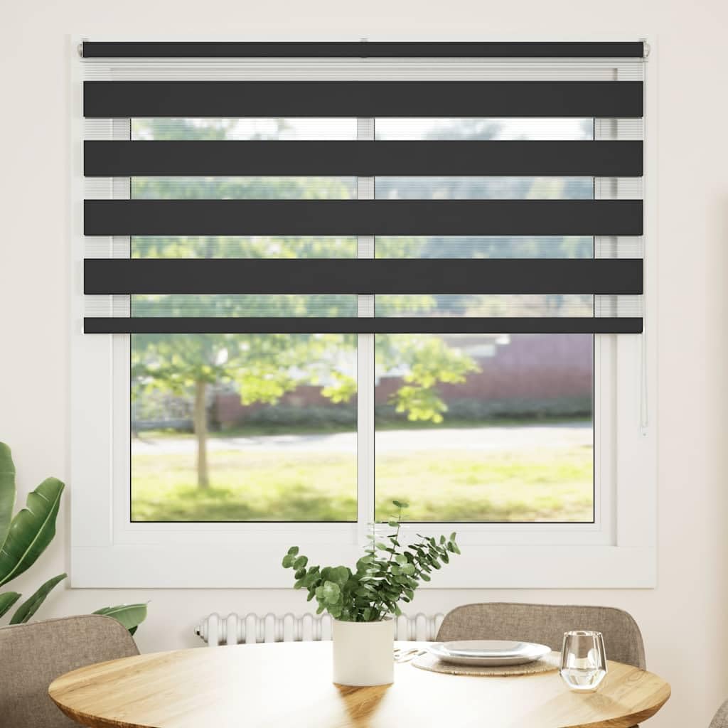 Store Zèbre Jour Nuit 150x100 cm, Store Enrouleur Double Tissu Polyester Noir, Montage avec ou sans Perçage, Rideau Tamisant et Occultant pour Fenêtre de Salon et Bureau