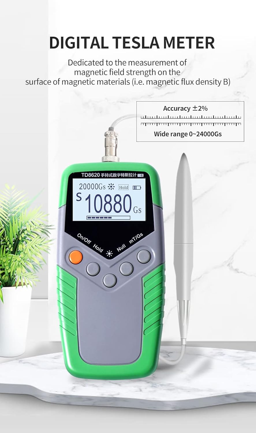 Permanent Magnet Gauss Meter Class 5 Accuracy Handheld Digital Tesla Meter Magnetic Flux Meter Surface Magnetic Field Test (Level 5)