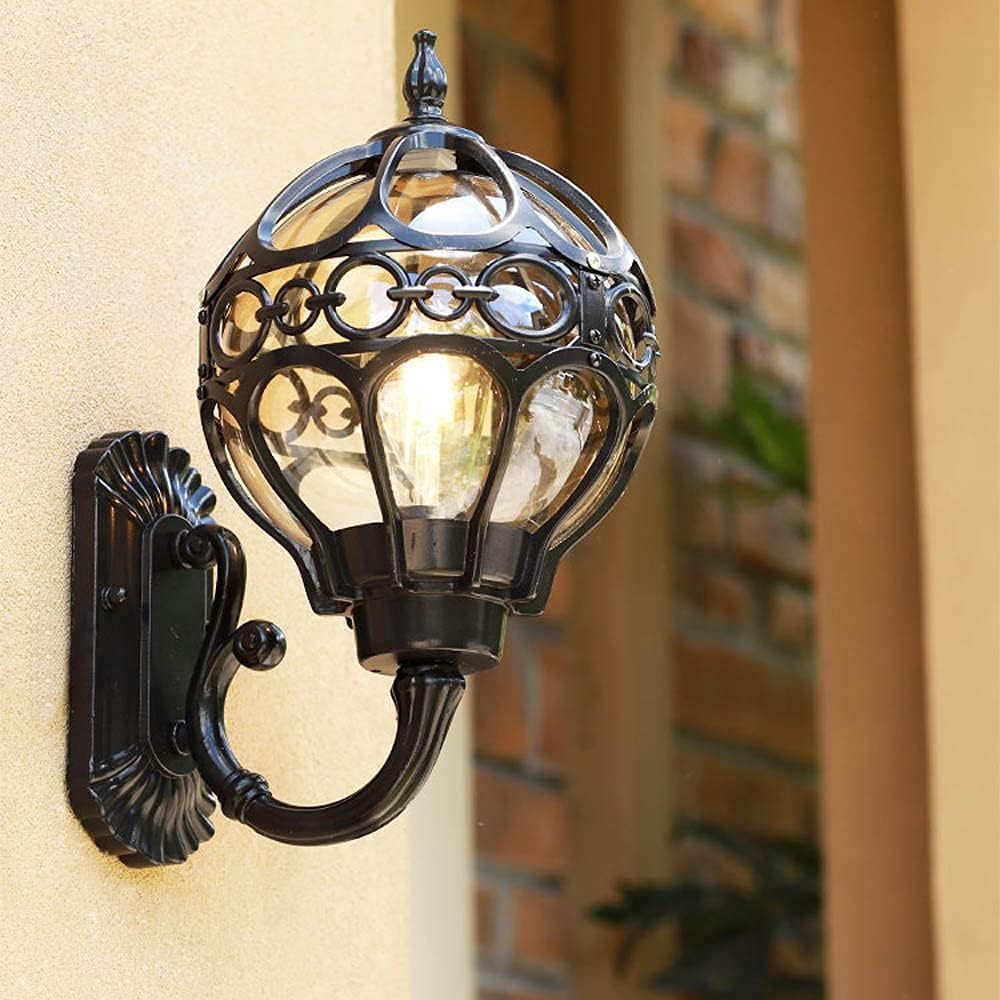 SXSCARKX Glass Lantern Wall Sconce Light Vintage Outdoor Waterproof Rustproof Lamp Outside Decoration Aluminum Metal for Corridor Villa Patio Garden (Black)