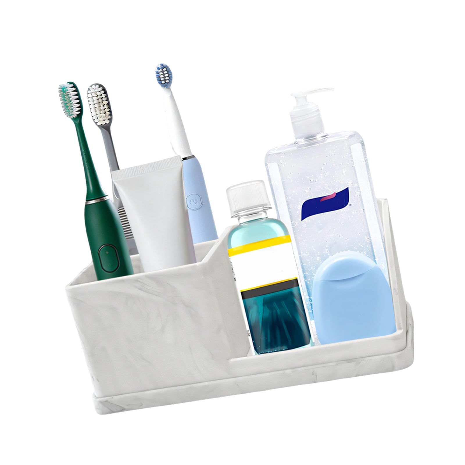 Msioytog White Marble Design Bathroom Holder Produced From Food Safe Silicone For Brushes And Toiletries Multi Compartment Planner