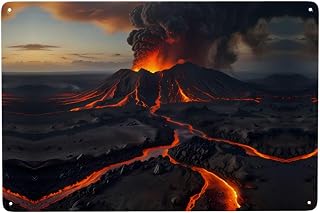 WXZYFP volcanic landforms Metal decorative painting 12 * 8 inches suitable for bars, cafes, industrial style restaurants and other places