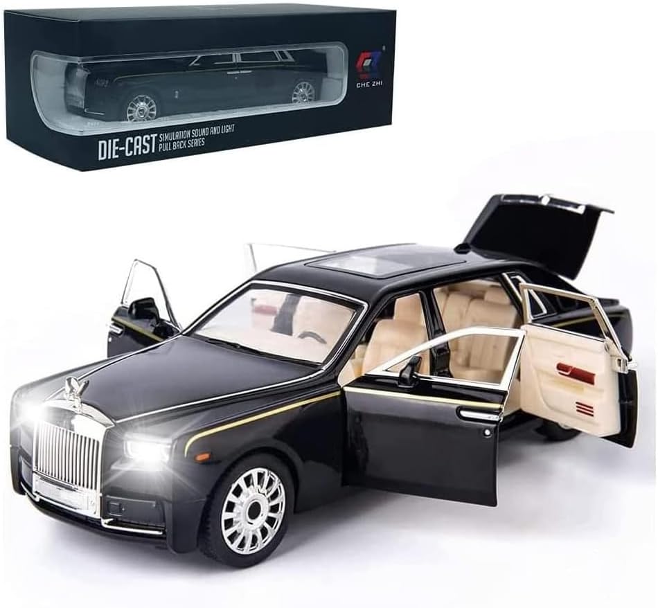 EROCK Exquisite car Model 1/24 Rolls-Royce Phantom Model Car,Zinc Alloy Pull Back Toy car with Sound and Light for Kids Boy Girl Gift. (Black)