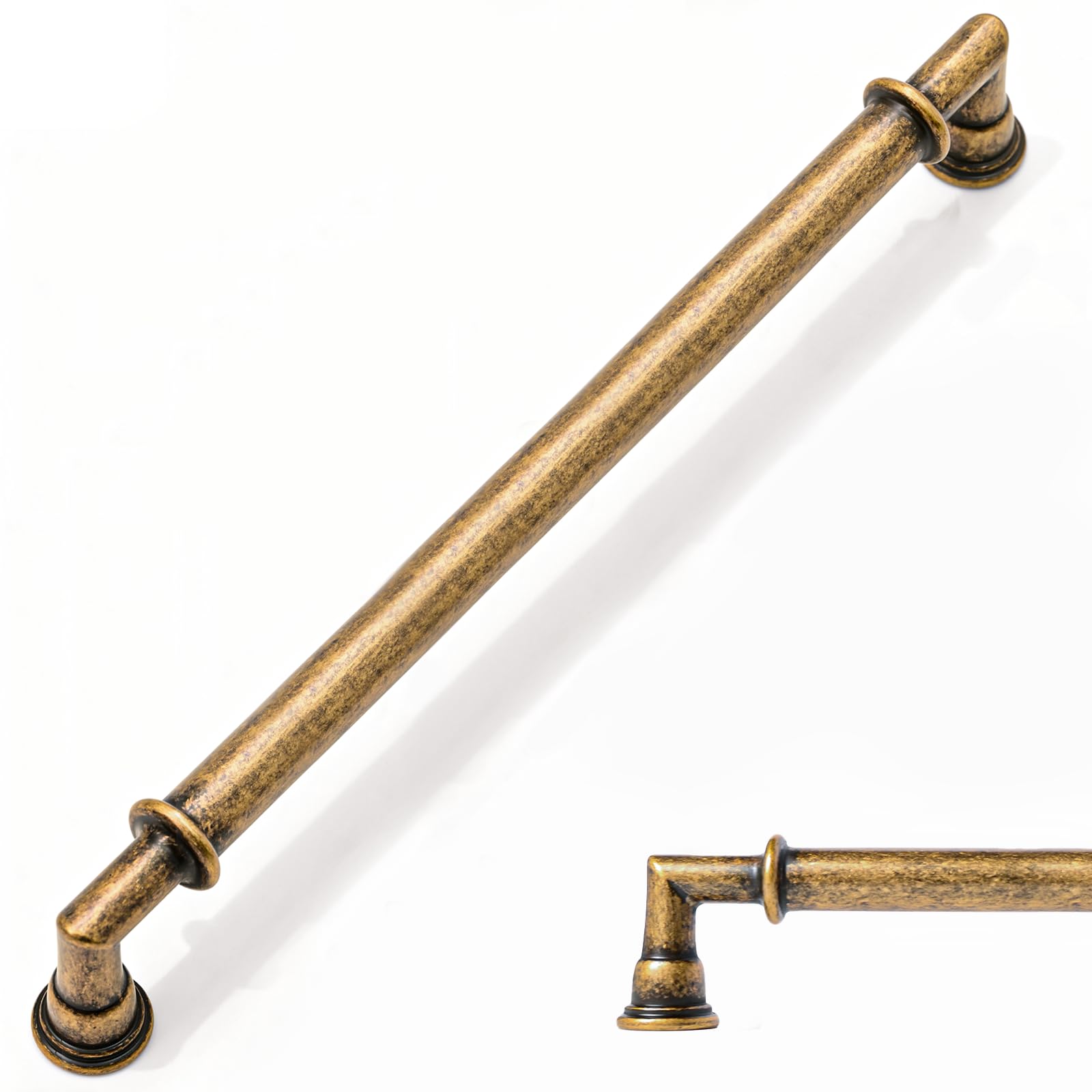 Amerdeco 10 Pack Brushed Antique Brass Cabinet Pulls 10 Inch(254mm) Hole Center Heavy Duty Solid Kitchen Cabinet Handles Drawer Pulls