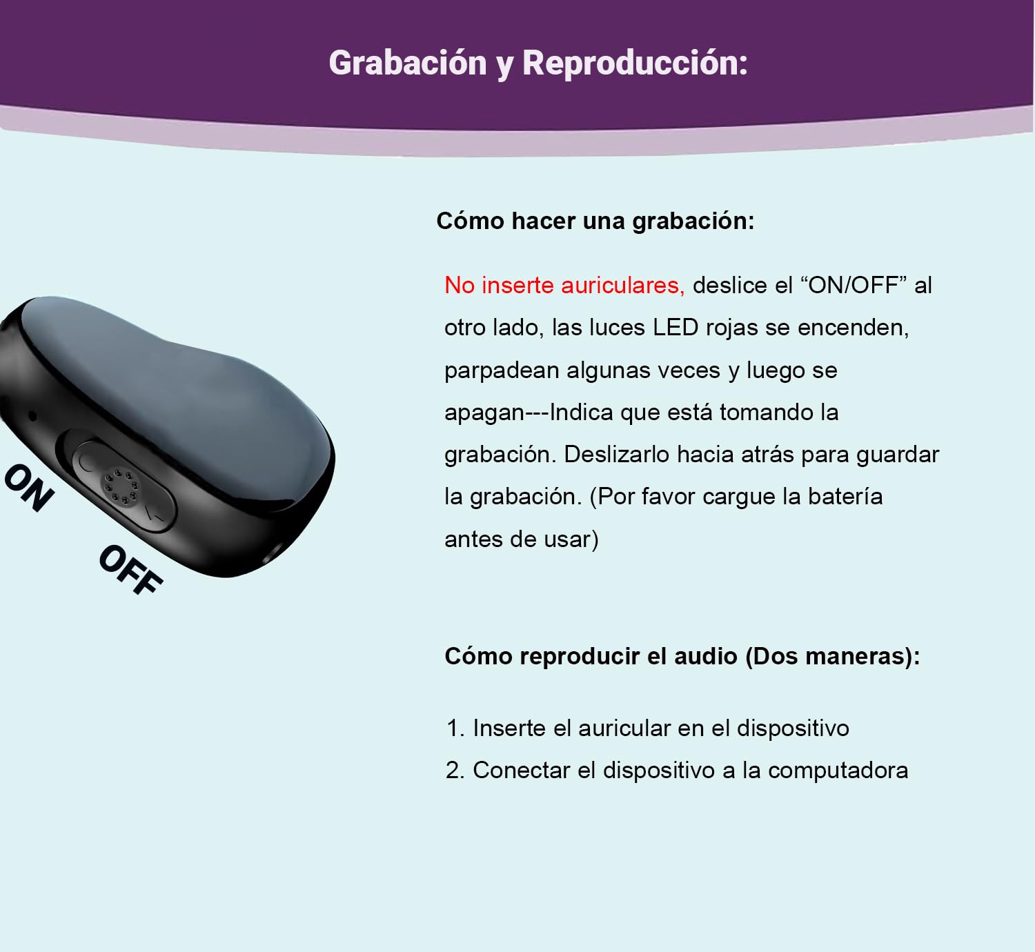 Mini Grabadora de Voz Detector de Voz Micro Grabadora de Audio Pequeña Grabadora de Collar Colgante con Auriculares Digitales Oculta Grabadora Memoria Flash para Reuniones Entrevistas
