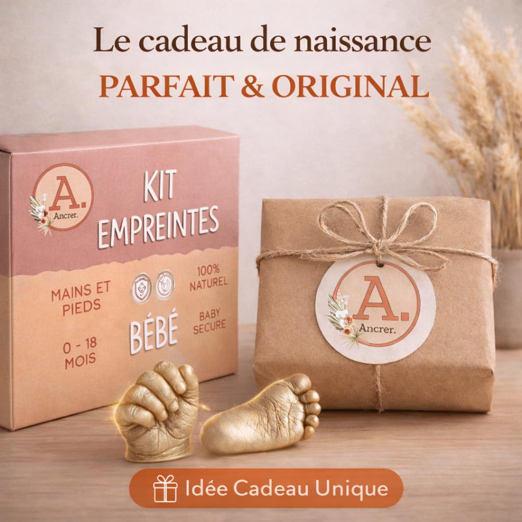 Kit de Moulage Bébé ANCRER® 4 Empreintes Mains Pieds Fille Garçon Contenants Réutilisables Cadeau Naissance