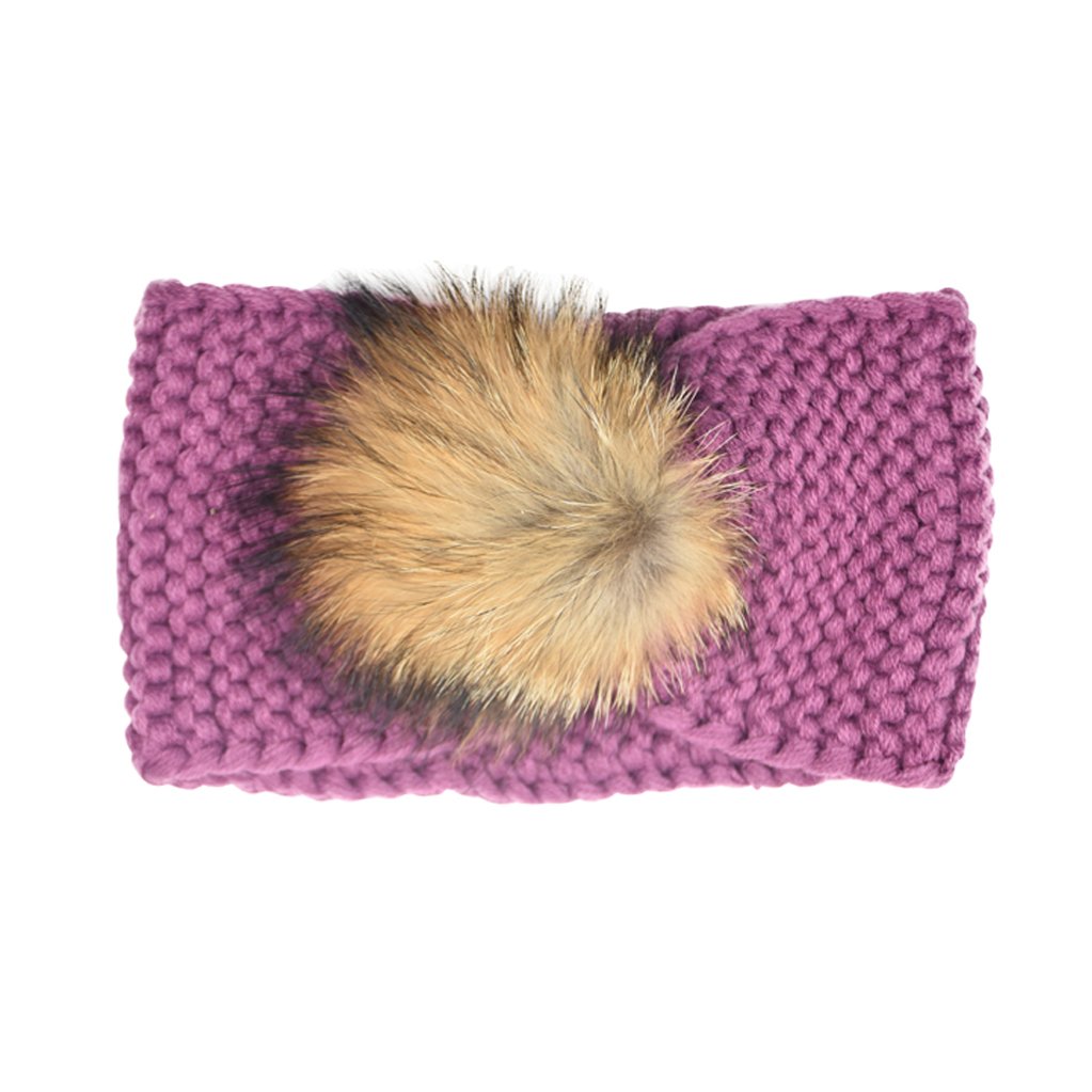 Light Plum Child Ear Warmers With Natural Pompom for Girls