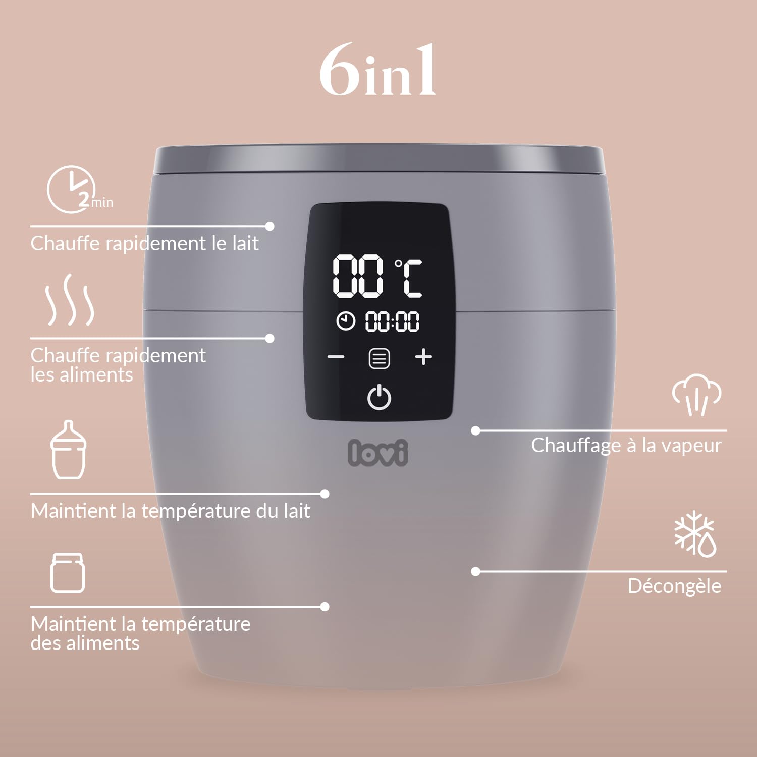 Difrax LOVI - Calentador de biberón 6 en 1 - Calentamiento rápido y seguro, mantenimiento caliente, descongelación y esterilización de vapor - universal gris/negro