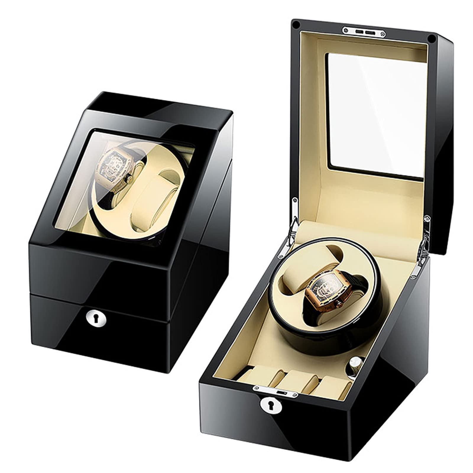 WMYYZYQ Watch Winder Double Watch Winder with 3 Watches Storage Automatic Watches Winding Box Wood Shell Mechanical Watch Shaker Japanese Quiet Motor Watch Spinner Case,D-A