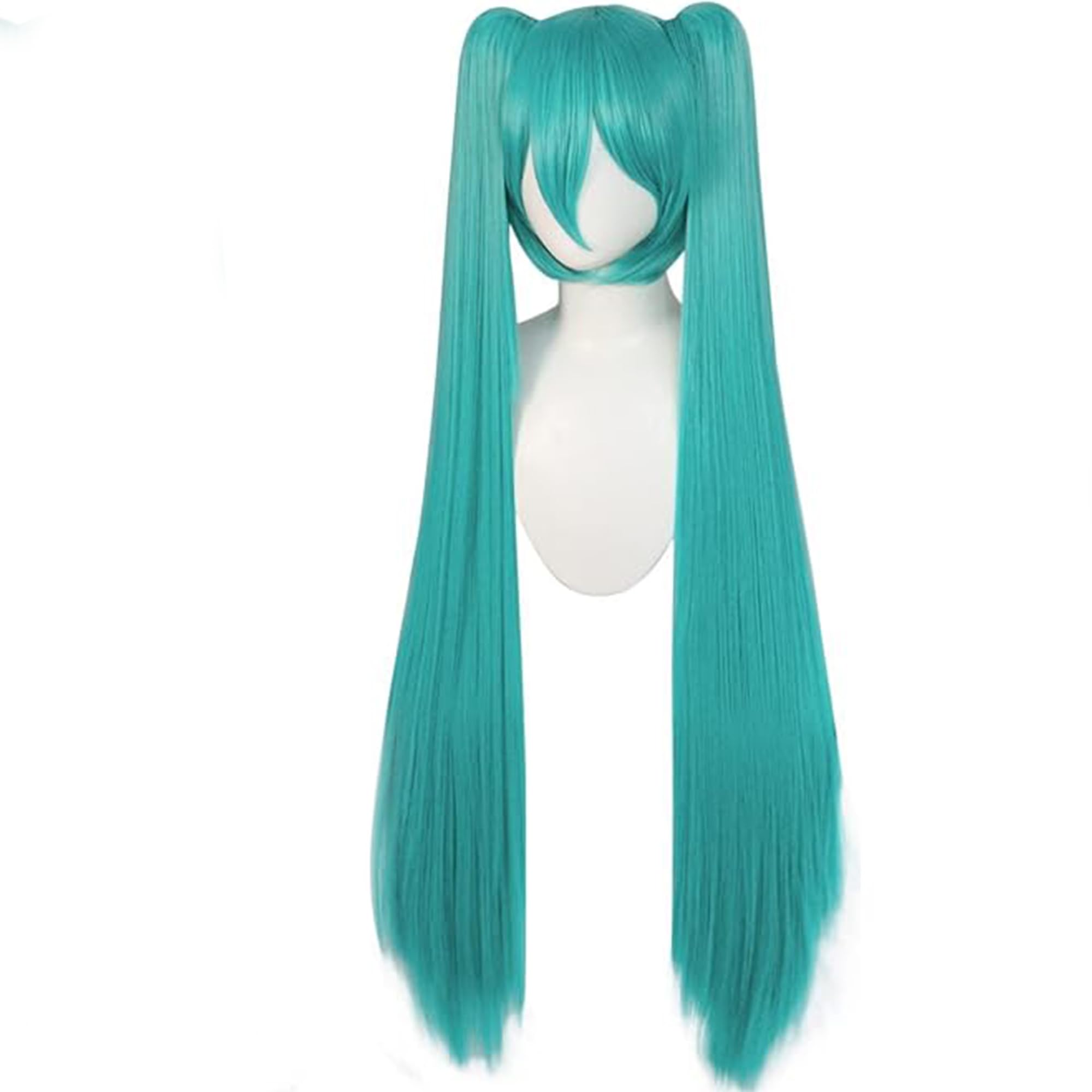 Green Cosplay Wig for Women with Two Detachable Ponytail 47 Inch / 120cm Long Hair Long Straight Synthetic with Bangs for Halloween Costume Party Anime (Green) - Image 4