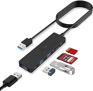 TSUPY USB 3.0 Hub, 5 in 1 Ultra-Slim USB Data Hub with 4ft Long Extension Cable, 3-Port USB 3.0 + SD/TF Card Reader High-Speed USB Splitter Adapter for PC, Laptop, Flash Drives, PS4, HDD and More