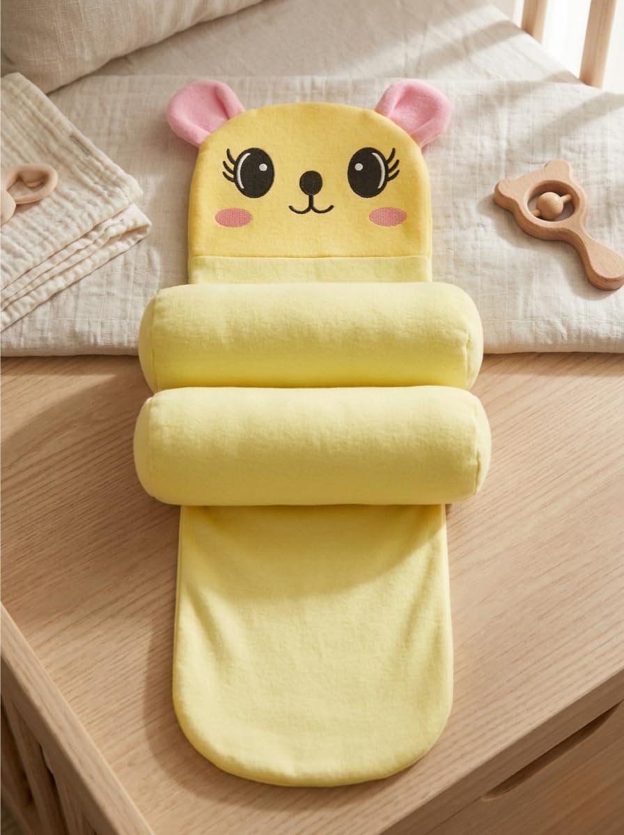 Baby Sleeping Pillow for Newborn Cartoon Soft Velvet Baby Support Pillow Anti Roll Sleeping Cushion for Infants Toddlers Boys Girls Yellow-image-41
