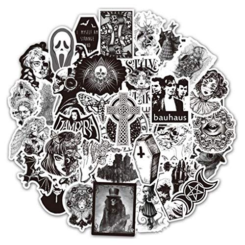 50PCS Gothic Stickers for Water Bottle Black White Skull Stickers Waterproof Vinyl Stickers Perfect for Skateboard Hydro Flask Laptop Phone Car by Kemxing