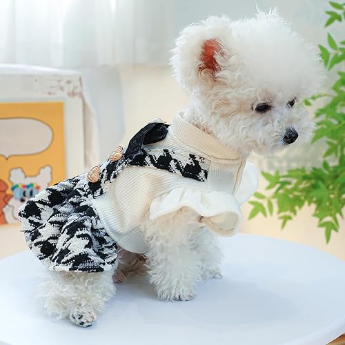 Miniatura 3 de Vestido de Navidad para perro, vestidos clásicos a cuadros, falda de cachorro, disfraz de lazo, traje de mascota, ropa de gato con anillo en D,
