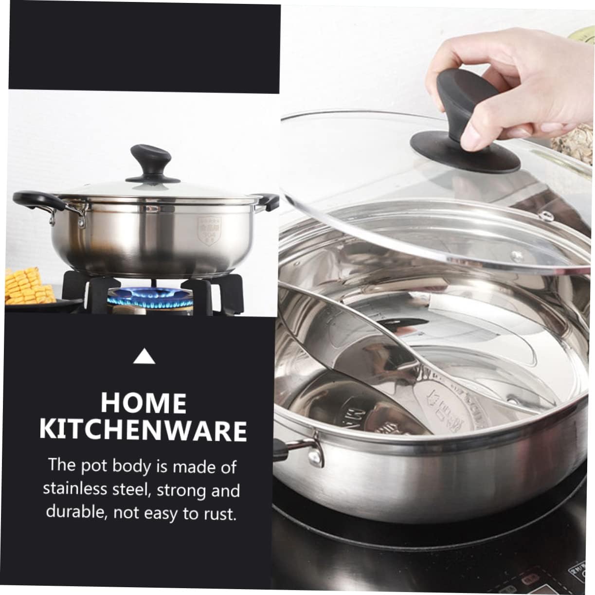 1Pc Dual Hot Pot with Lid Two Flavor Cooking Pot for Induction Gas Stoves Practical Hot Pot Container for Home Kitchen Use