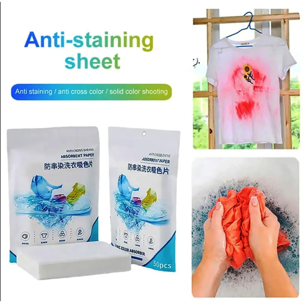 Orbica Fabric Clothes Color Absorb Paper Wipe For Washing Machine Colour & Dirt Catcher Anti-String Dyeing Laundry Paper Anti-Staining Clothes Sheets White Color pack of - 1 (50 Sheets)