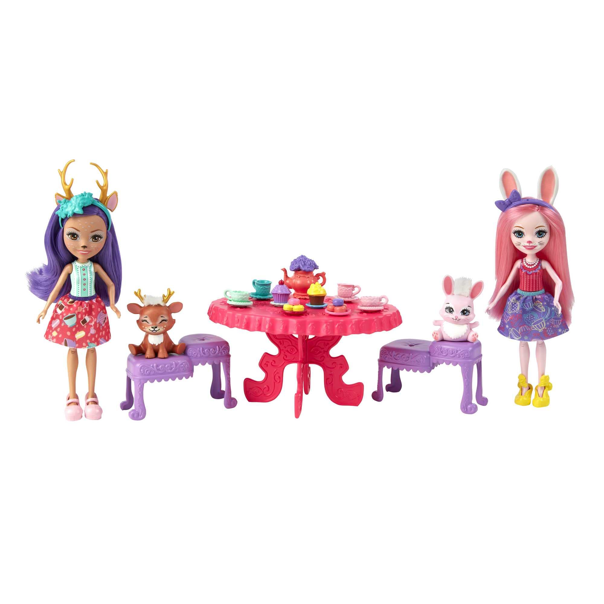 Enchantimals Tasty Tea Party Playset, 15+ Piece Playset with Danessa Deer and Bree Bunny dolls (6-in), Multicoloured, Unique size - Image 4