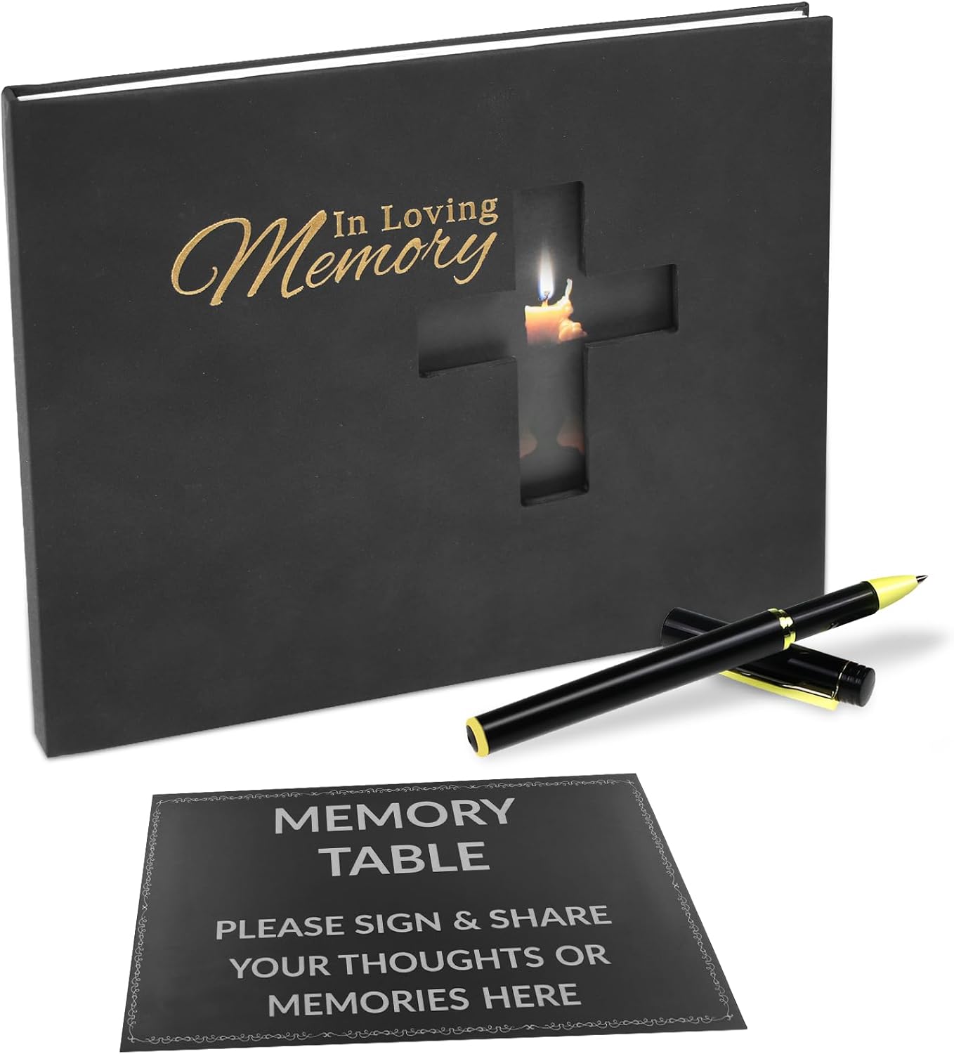 YYBD Funeral Guest Book Cross Memorial Guest Book with Signature Pen