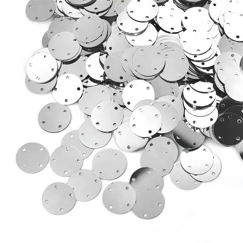 Cekiny do przyszywania, Płaskie okrągłe cekiny do szycia, 4 otwory, wielokolorowe, różne rozmiary, woreczek 50 g(Silver 25MM)