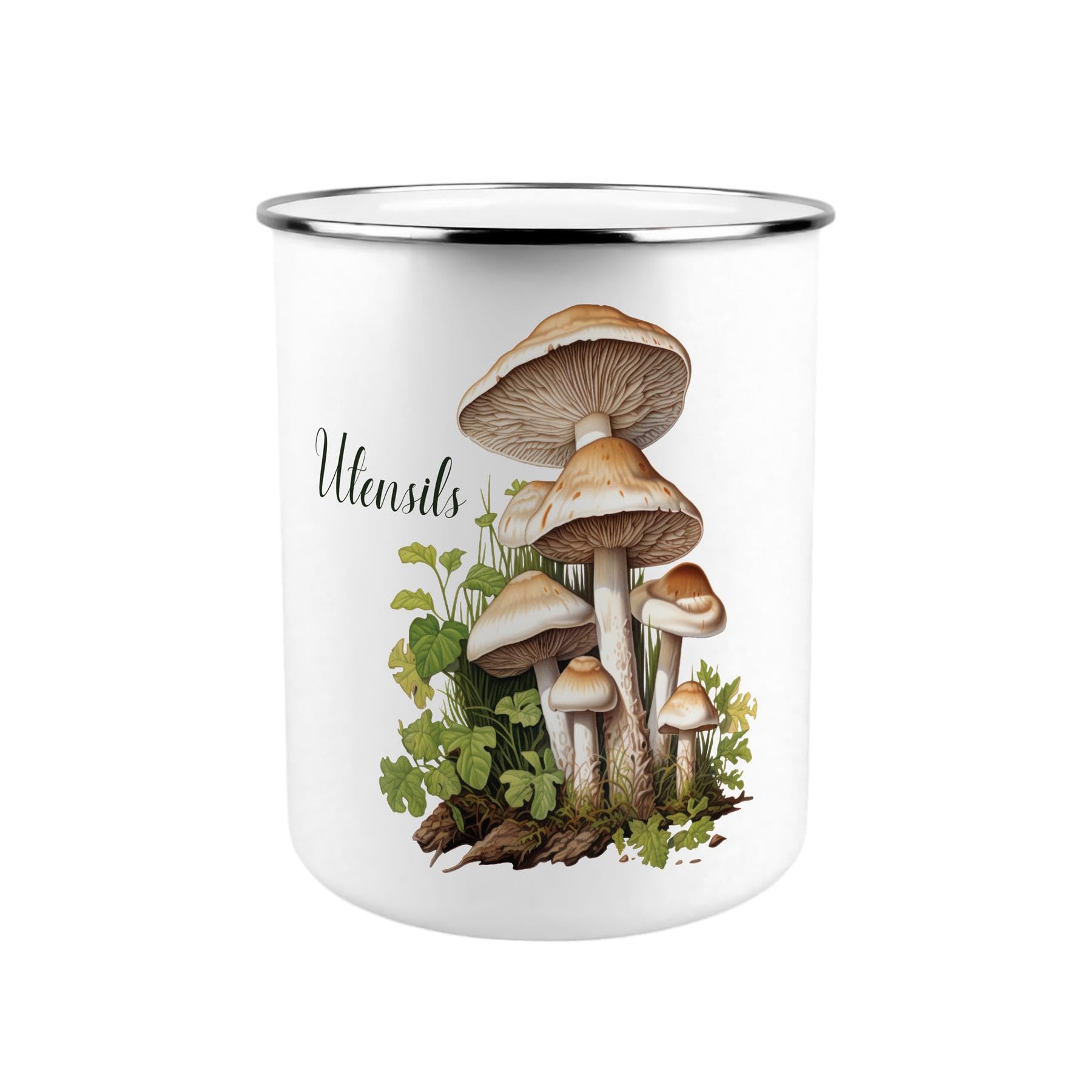 Purely Home Forest Mushrooms Metal Utensil Holder - XL Kitchen Utensil Pot/Organiser for Countertop Decor Gift 18x16.5cm