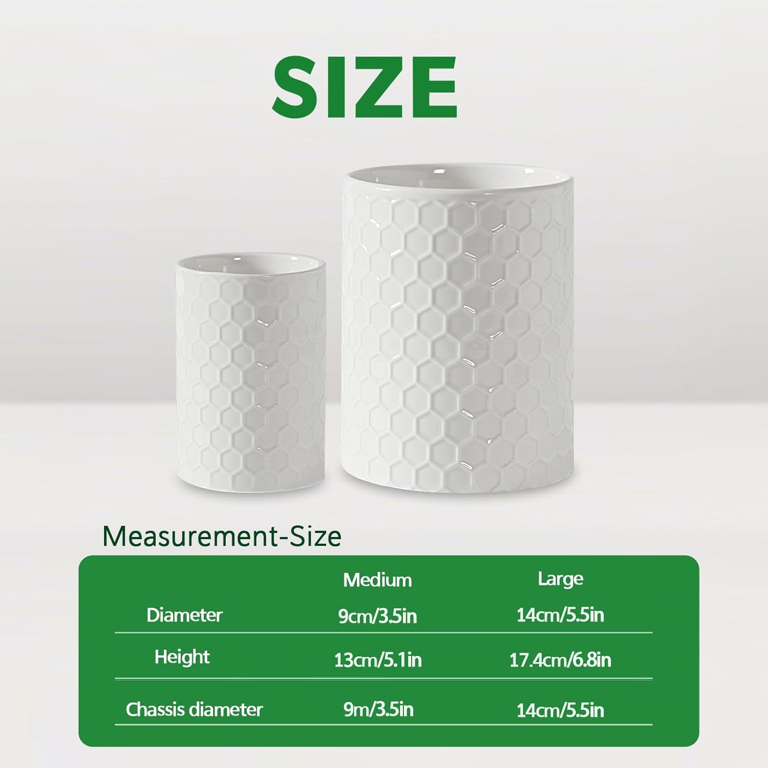 Docrin Ceramic Kitchen Utensil Holder 2 Pack - 6.8"+5.1" Inch Countertop Storage Organizer, Non-Slip Base, Easy to Clean, Elegant White Ceramic Utensil Crocks for Spatulas, Spoons, Cooking Gadgets