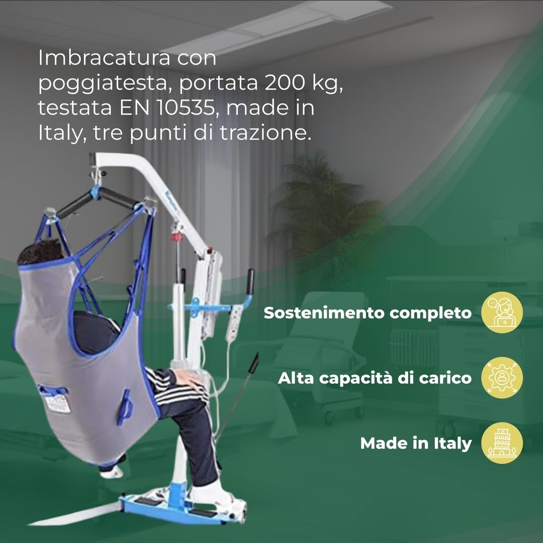 REMEDIA ONE - Imbracatura per Sollevatore Disabili, Alzamalati da Letto, Imbragatura Sollevatore, Imbracatura per Sollevamalati - Modello Standard con Poggiatesta per una Movimentazione Sicura