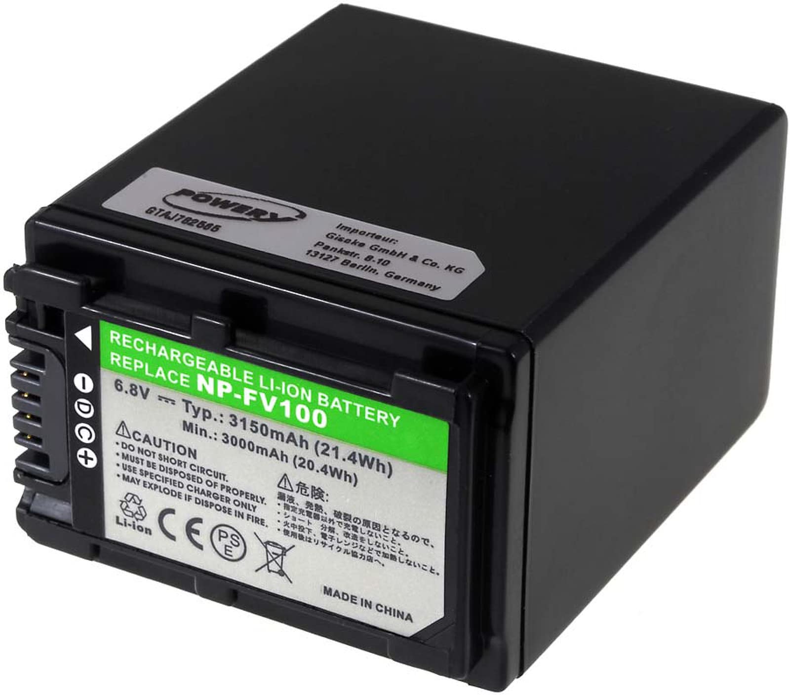 Batteria per Sony HDR-CX200, 7,4V, Li-Ion