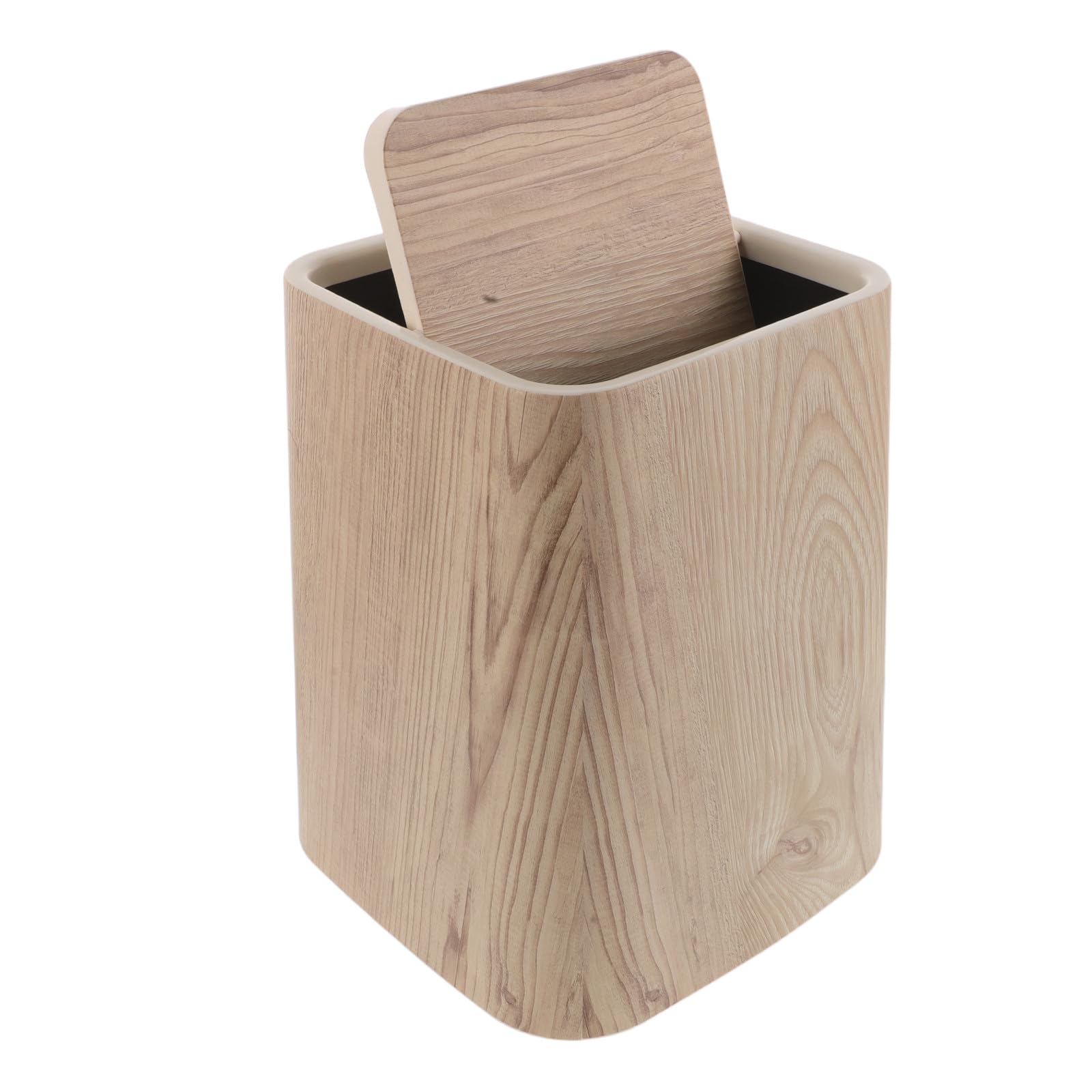 Beavorty Cestino Rifiuti Effetto Legno 8, 5 in Pp Beige Coperchio | Design Retrò Elegante, Finitura Imitazione Legno, Uso in Bagno e Toilette, Facile da Pulire e Salva Spazio