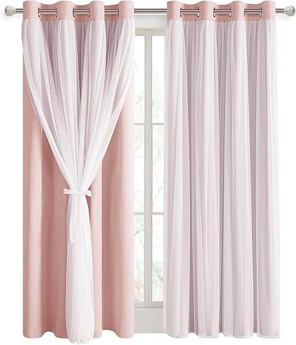 Miniatura 9 de DWCN Cortinas en capas opacas y transparentes con alzapaños, paneles de cortina de ventana con ojales en la parte superior para sala de estar,