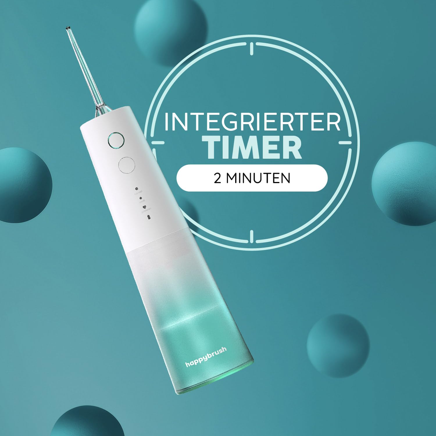 happybrush® Munddusche weiß - TESTSIEGER* – 100 Tage testen - Kabelloser Water Flosser für Zahnreinigung & Zahnzwischenräume – Effektiver Irrigator für gesunde Mundhygiene