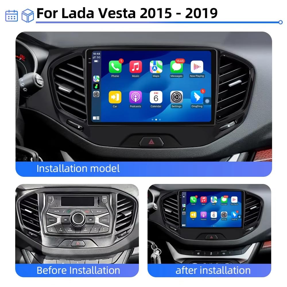Radio Samochodowe dla LADA Vesta Cross Sport 2015-2019 Mirror Link, Asystent Głosowy, Nawigacja Na Żywo, Ekran Dotykowy, Bluetooth, 8 Rdzeń 8G+256G