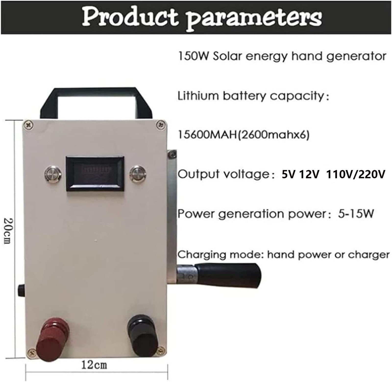 Generatore Portatile a manovella 150W AC110V / 220W DC12V Uscita dinamotore di Emergenza con Presa USB, per Emergenza, Campeggio, interruzioni di Corrente improvvise