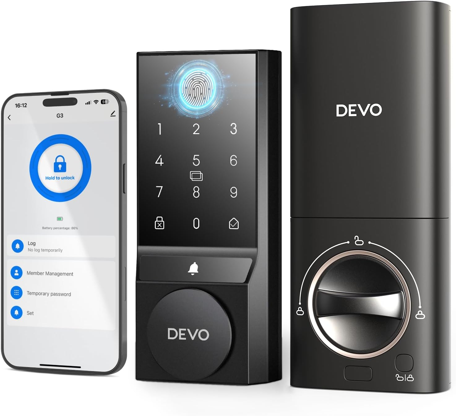 Devo G3 – Cerradura inteligente de puerta de entrada sin llave, control de aplicación, cerraduras inteligentes para puerta delantera, cerradura