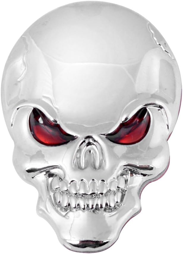 3D Chrome Skull Red Eyes Metal Decal Emblem Sticker Fairing Custom Motorcycle Cruiser Sport Bike