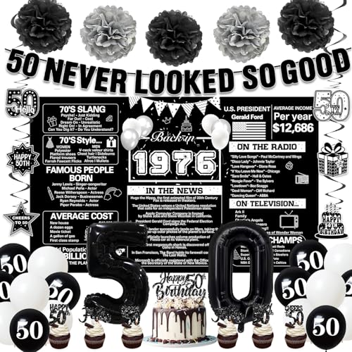 Image of Crenics Black 1976 50th Birthday Decorations for Men Women